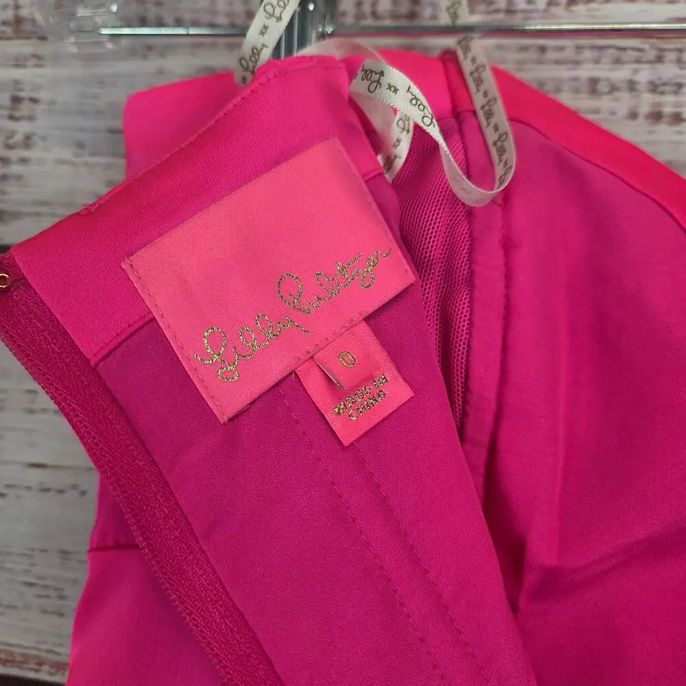 Lilly Pulitzer Carlynn Pink Satin Gown Strapless Side Slits Maxi Event Dress 0